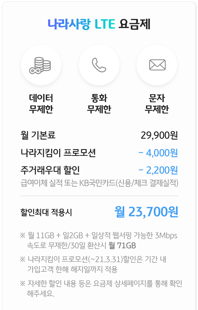 나라사랑 LTE 요금제