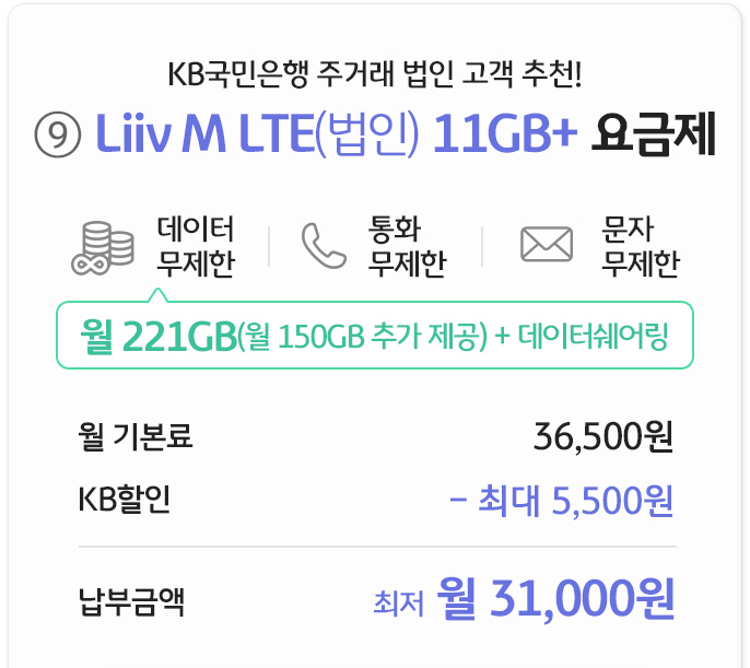 Liiv M LTE(법인) 11GB+