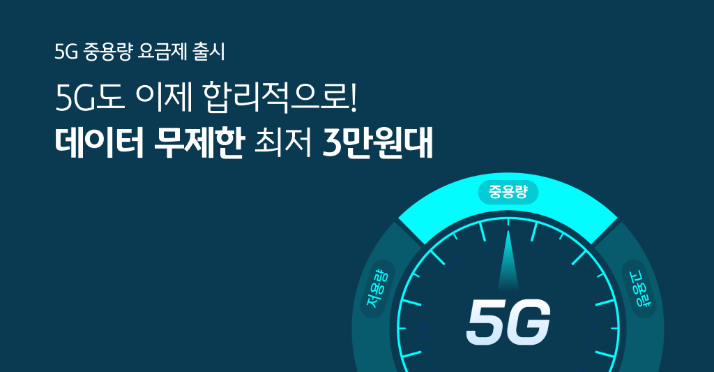 5G 중용량 요금제 출시 5G도 이제 합리적으로! 데이터 무제한 최저 3만원대
