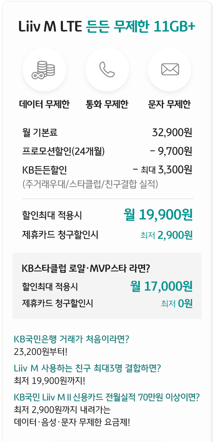 Liiv M LTE 든든 무제한 11GB+