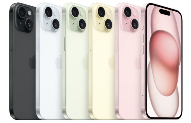 아이폰15(iPhone15) 색상, 순서대로 블랙, 블루, 그린, 옐로, 핑크